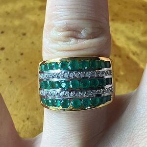 Natural Zambian Emerald Sterling Silver Yellow Gold Vermeil Ring Size 6